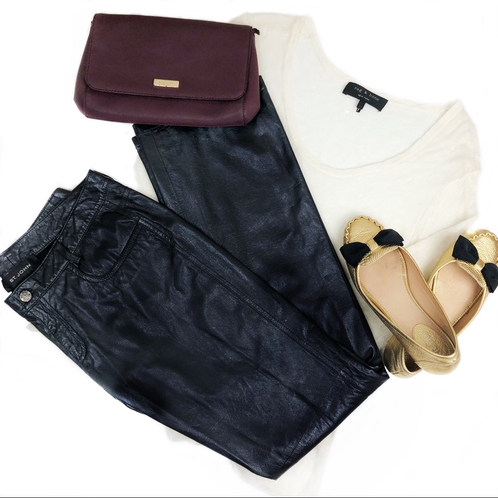 St. John Black Lambskin Leather Pants
